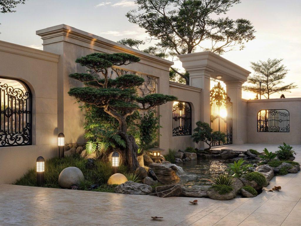 Thiết kế hồ cá koi siêu biệt thự hòa bình